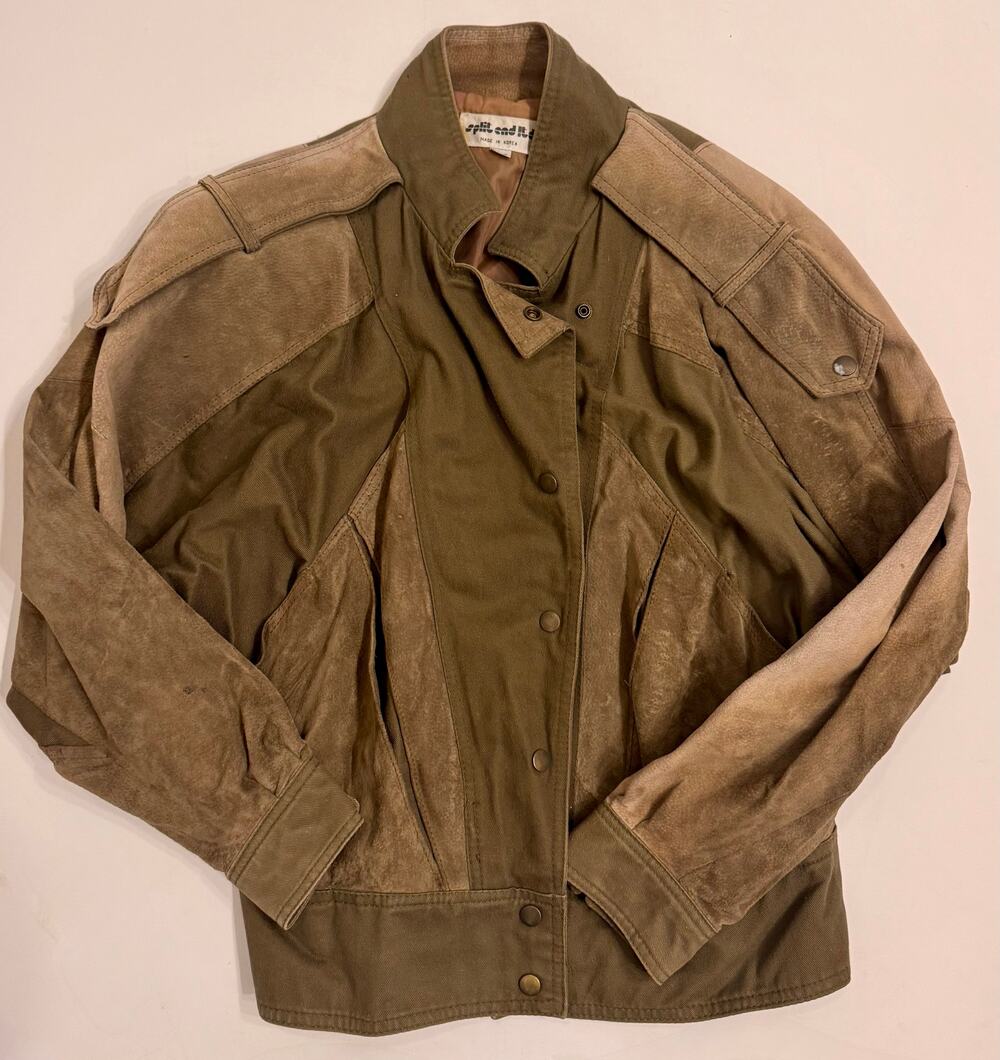 Vintage 80s Split End Ltd Women's Leather Jacket Green/Brown Size 11/12